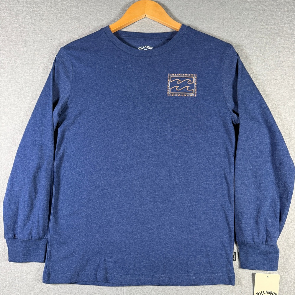 Billabong Kid Blue Long Sleeve Wave Logo Graphic T-Shirt Medium BSFHA69F-401 NEW